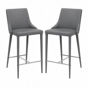 2er Set Barhocker mit Rückenlehne PU Kunstleder Stahl Grau Silberfarben je 50 x 56 x 103 cm