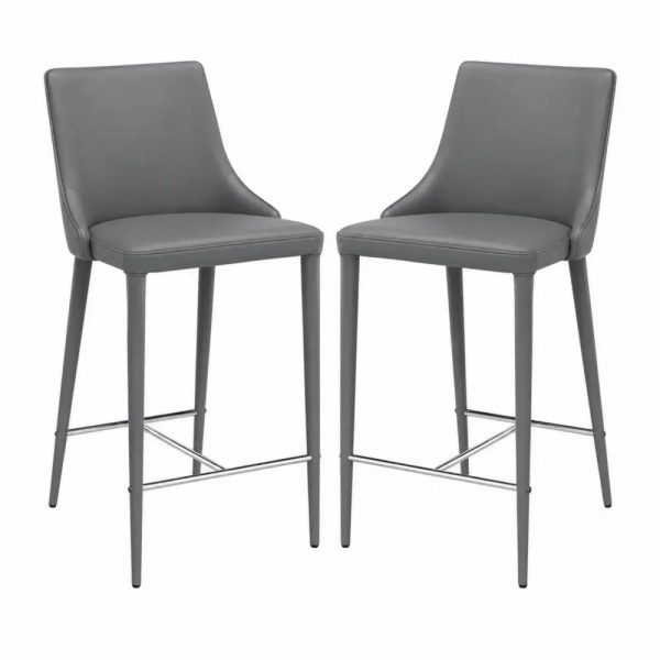 2er Set Barhocker mit Rückenlehne PU Kunstleder Stahl Grau Silberfarben je 50 x 56 x 103 cm