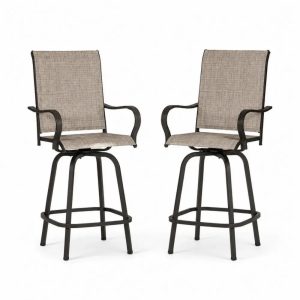 2er Set drehbare Barhocker mit Armlehnen pulverbeschichteter Stahl PVC beschichtetes Polyestergewebe Beige Schwarz je 61 x 58 x 116 cm