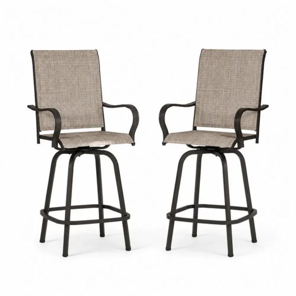 2er Set drehbare Barhocker mit Armlehnen pulverbeschichteter Stahl PVC beschichtetes Polyestergewebe Beige Schwarz je 61 x 58 x 116 cm