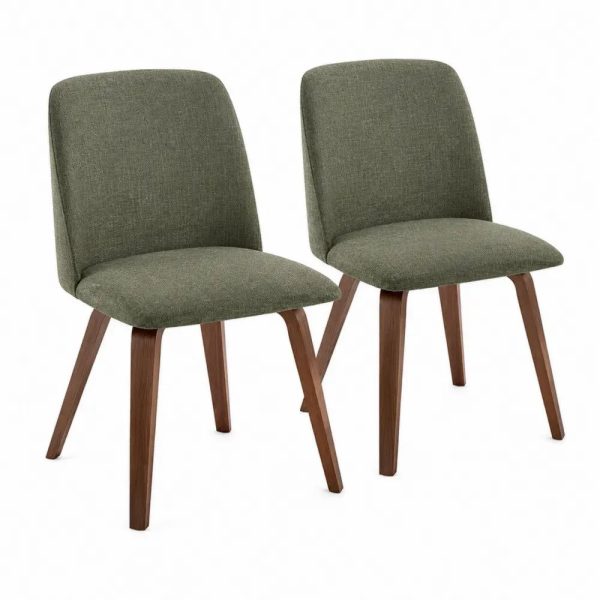 2er Set Esszimmerstühle Polsterstühle mit abgerundeter Rückenlehne Polyestergewebe Kautschukholz Olivgrün Walnussbraun je 50 x 56 x 82 cm
