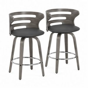 Barhocker 2er Set drehbar rund mit PU-Leder Sitz Schichtholz Stahl Grau Schwarz 54 x 49 x 94 cm
