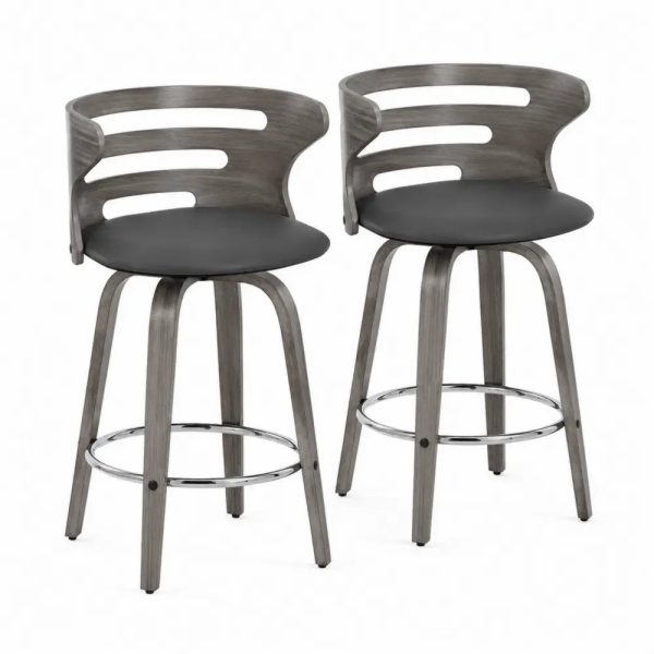 Barhocker 2er Set drehbar rund mit PU-Leder Sitz Schichtholz Stahl Grau Schwarz 54 x 49 x 94 cm