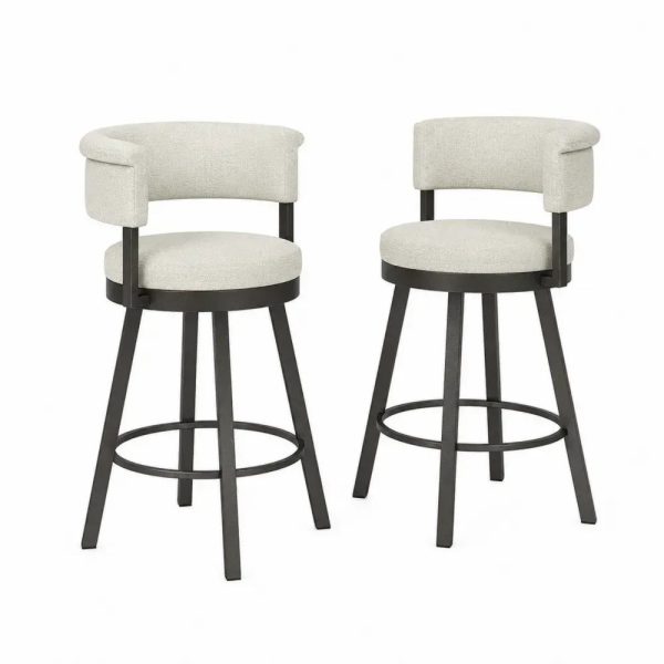 Barhocker 2er Set mit Armlehnen 54 x 54 x 91 cm Polyestergewebe Stahlgestell runde Sitzfläche Creme Schwarz