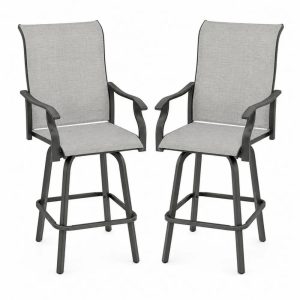 Barhocker 2er Set mit Armlehnen rechteckiger Sitzfläche PVC-beschichtetes Polyestergewebe Stahl Grau Anthrazit 56 x 61 x 118 cm