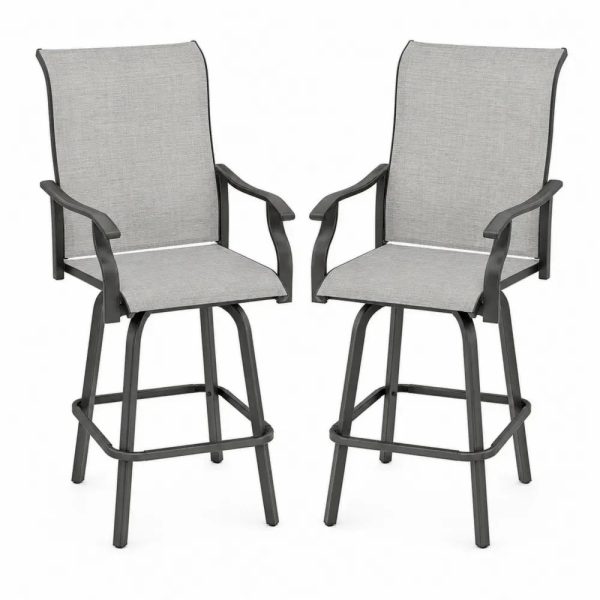 Barhocker 2er Set mit Armlehnen rechteckiger Sitzfläche PVC-beschichtetes Polyestergewebe Stahl Grau Anthrazit 56 x 61 x 118 cm