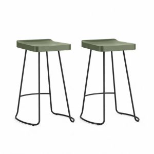 Barhocker 2er Set ohne Rückenlehne mit quadratischer Sitzschale Polypropylen Stahl Grün Schwarz 45 x 45 x 76 cm