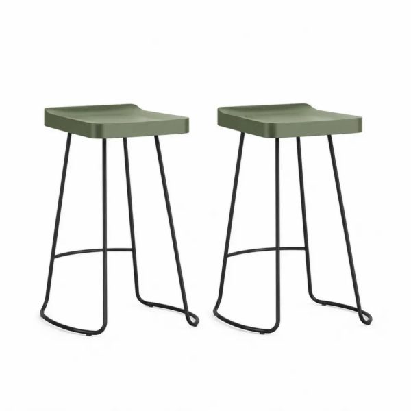 Barhocker 2er Set ohne Rückenlehne mit quadratischer Sitzschale Polypropylen Stahl Grün Schwarz 45 x 45 x 76 cm