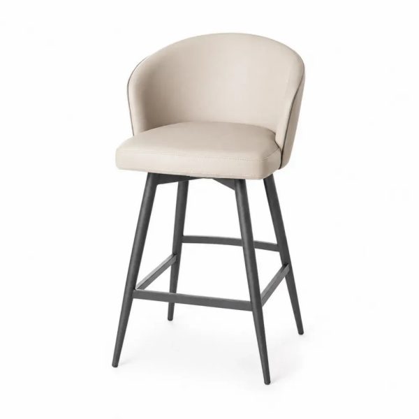 Barhocker mit Rückenlehne und Fußstütze PU Kunstleder pulverbeschichteter Stahl Beige Schwarz 56 x 55 x 94 cm