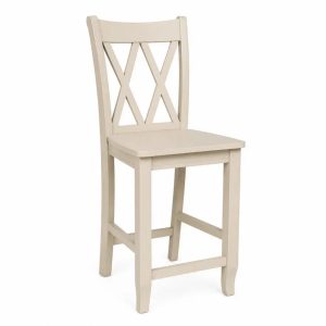 Barhocker mit X-Rückenlehne rechteckiger Sitzfläche massives Kautschukholz Creme 46 x 51 x 110 cm