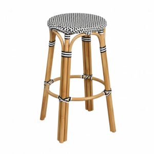 Barhocker rund aus Rattanrohr mit PE Rattan Sitzfläche Natur Schwarz Weiß 42 x 42 x 76 cm
