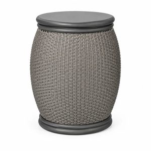 Garten Beistelltisch rund Ø 45 x 48 cm PE Rattan Stahl Grau Schwarz