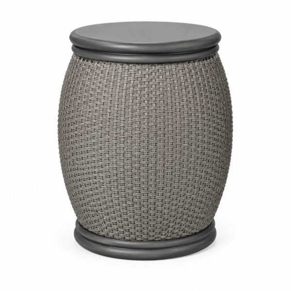 Garten Beistelltisch rund Ø 45 x 48 cm PE Rattan Stahl Grau Schwarz