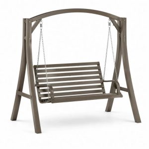 Gartenschaukel 2-Sitzer mit Gestell 190 x 125 x 177 cm HDPE Kunststoff verzinkter Stahl Taupe Silberfarben