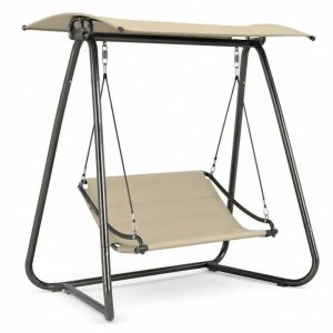 Gartenschaukel 2-Sitzer mit Sonnendach 170 x 110 x 153 cm pulverbeschichteter Stahl Polyestergewebe Beige Dunkelgrau