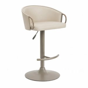 Höhenverstellbarer Barhocker mit halbrunder Rückenlehne PU Kunstleder Stahl Beige Taupe 58 x 50 x 81 bis 103 cm