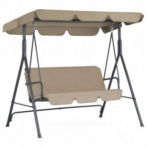 Hollywoodschaukel 3-Sitzer mit Sonnendach 170 x 110 x 153 cm pulverbeschichteter Stahl Polyester Beige Schwarz