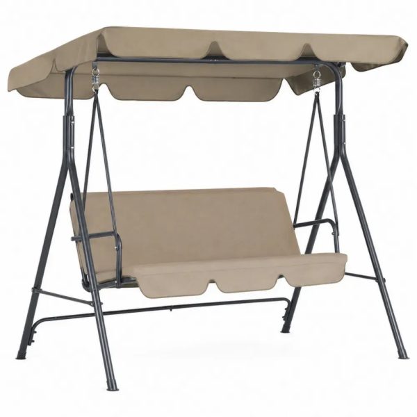 Hollywoodschaukel 3-Sitzer mit Sonnendach 170 x 110 x 153 cm pulverbeschichteter Stahl Polyester Beige Schwarz