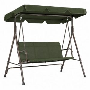 Hollywoodschaukel 3-Sitzer mit Sonnendach A-Gestell aus pulverbeschichtetem Stahl und Polyestergewebe Dunkelgrün Dunkelbraun 170 x 110 x 153 cm