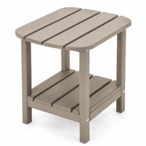 Quadratischer Garten-Beistelltisch mit unterer Ablage 50 x 50 x 48 cm HDPE-Kunststoff Taupe