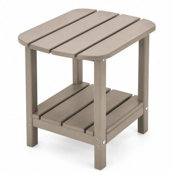 Quadratischer Garten-Beistelltisch mit unterer Ablage 50 x 50 x 48 cm HDPE-Kunststoff Taupe