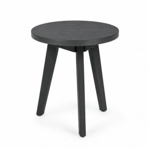 Runder Garten Beistelltisch Ø 50 x 50 cm Akazien-Massivholz Schwarz